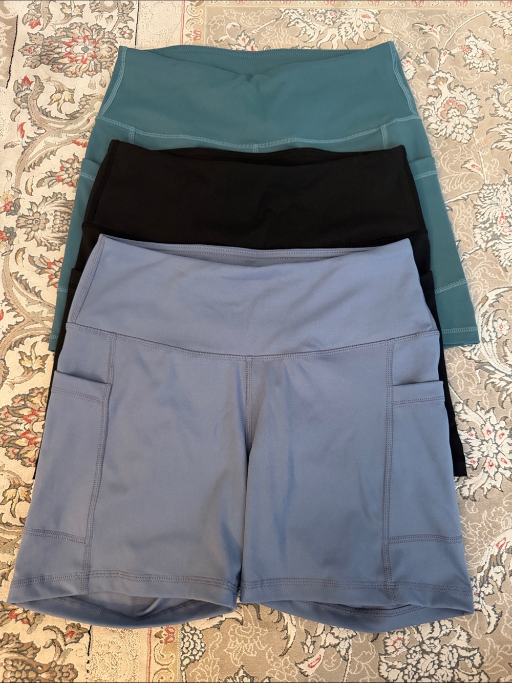Women’s High-Rise Athletic Shorts — Slate Blue, Black, Teal